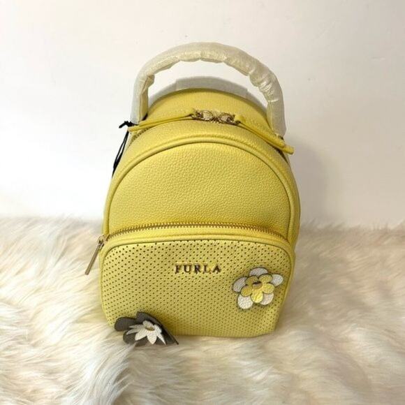 Furla Frida Yellow Leather Floral Appliqué Mini Backpack New with tag - Picture 5 of 11